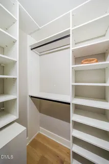 a view of walk in closet with empty racks