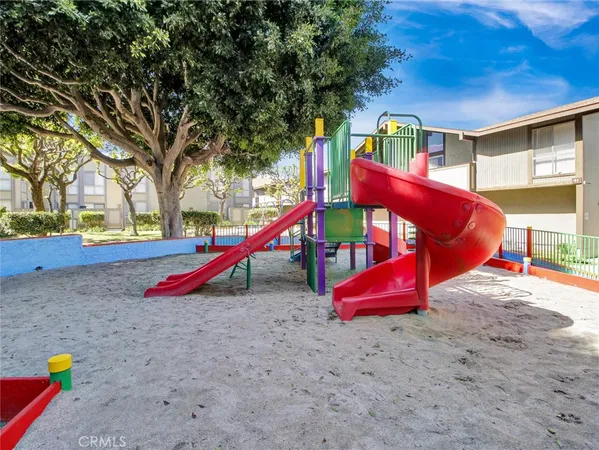 a view of a park with slide