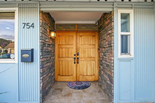 a view of a porch with a door