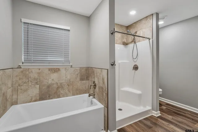 a bathroom with a bath tub and a shower