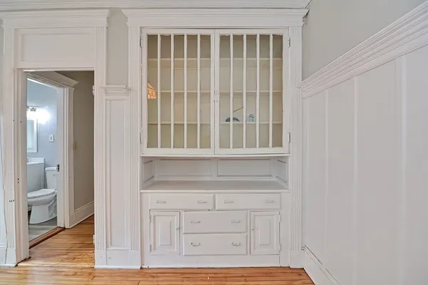 a view of wooden door and entryway