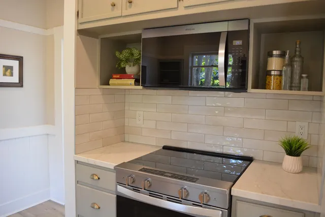 a street view with a backyard