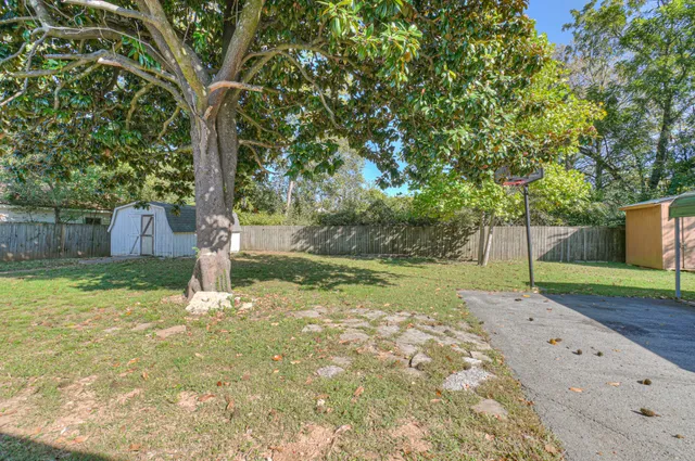 a backyard of a house with lots of green space