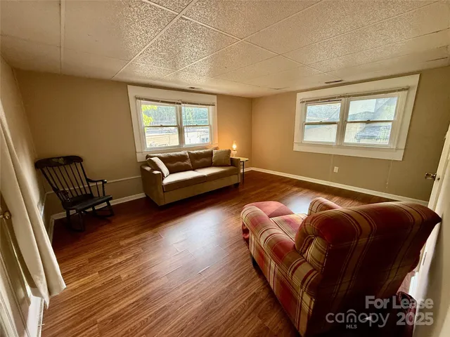 a living room with furniture window and a wooden floor