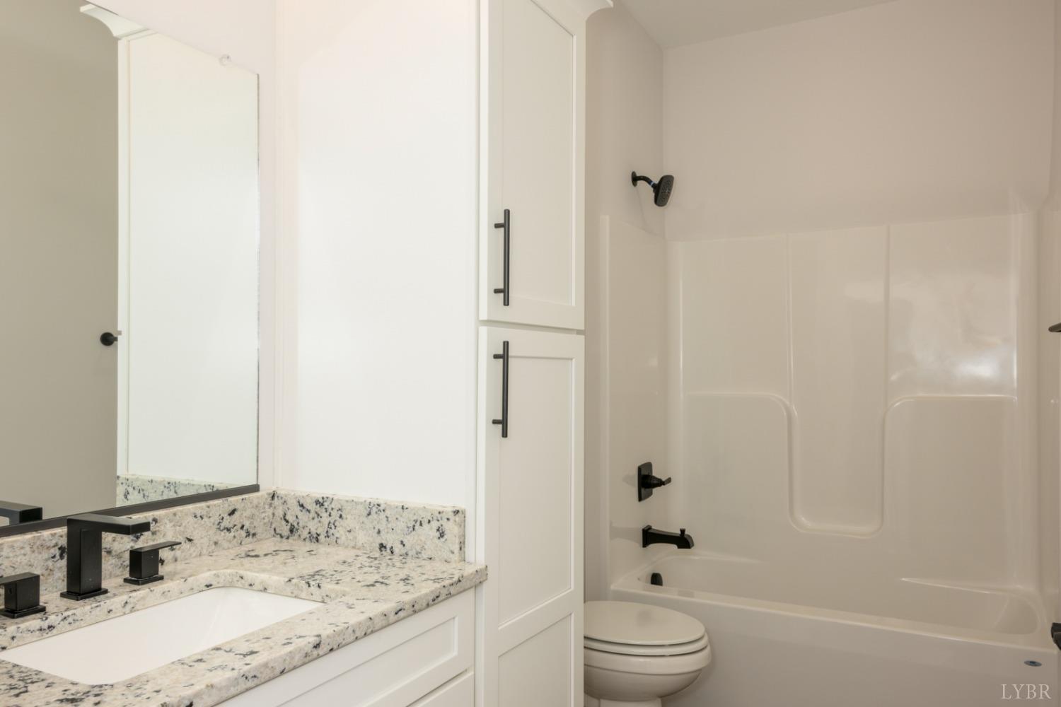 125 Lockridge Lane Lynchburg, VA 24502 - Photo 25 of 28 a bathroom with a granite countertop sink a toilet and shower