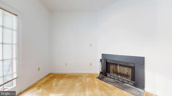 a room with a fireplace