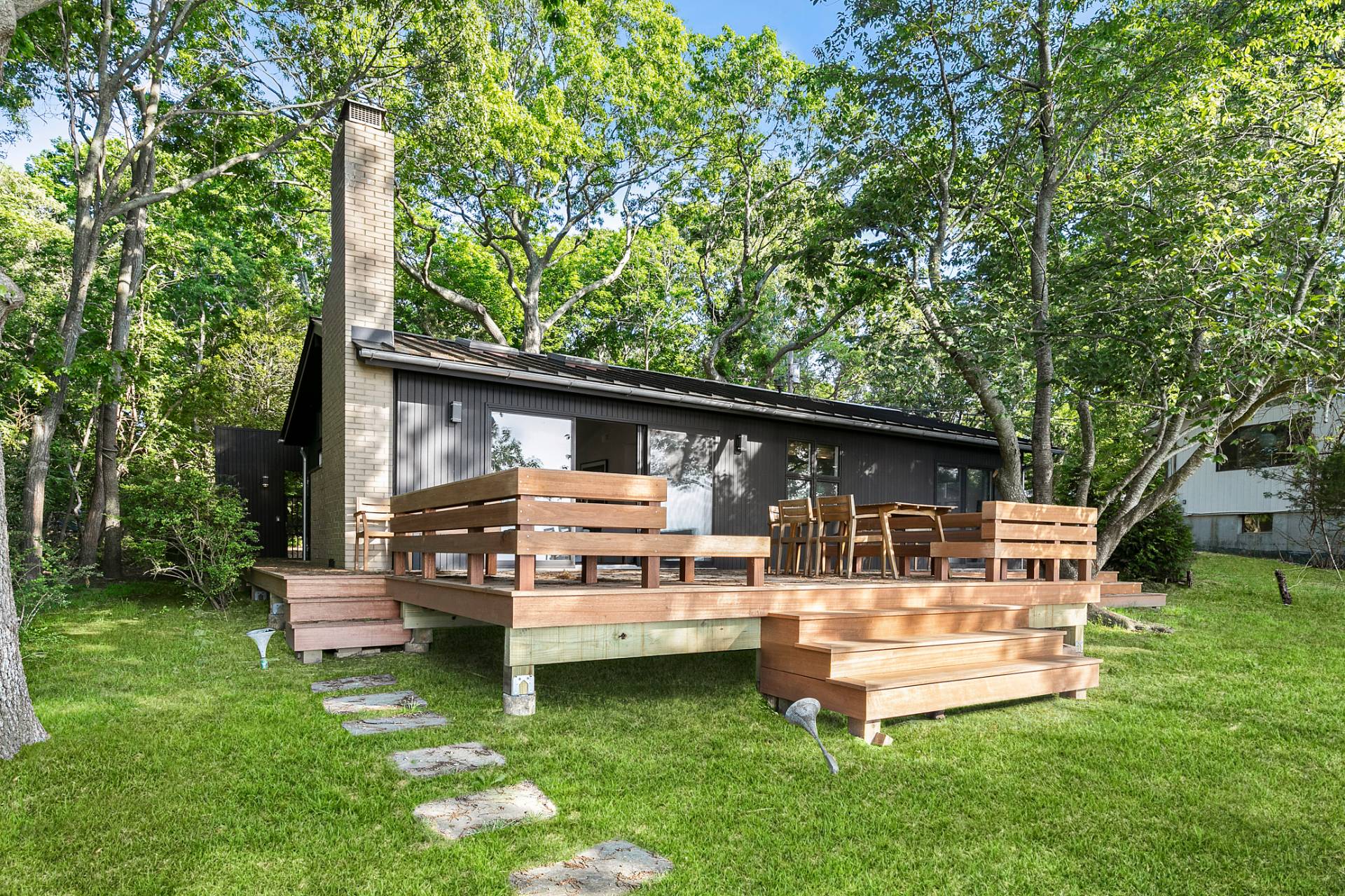 33 Bluff Point Road Sag Harbor, NY 11963 - Photo 16 of 20 a backyard of a house with table and chairs