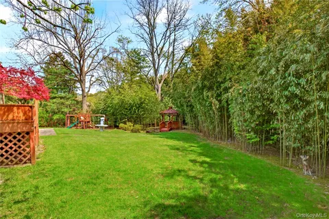 a green field with lots of trees in it