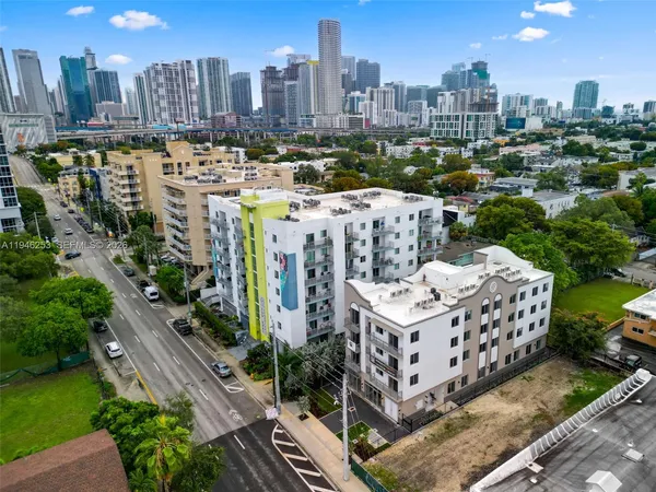 a city view with tall buildings