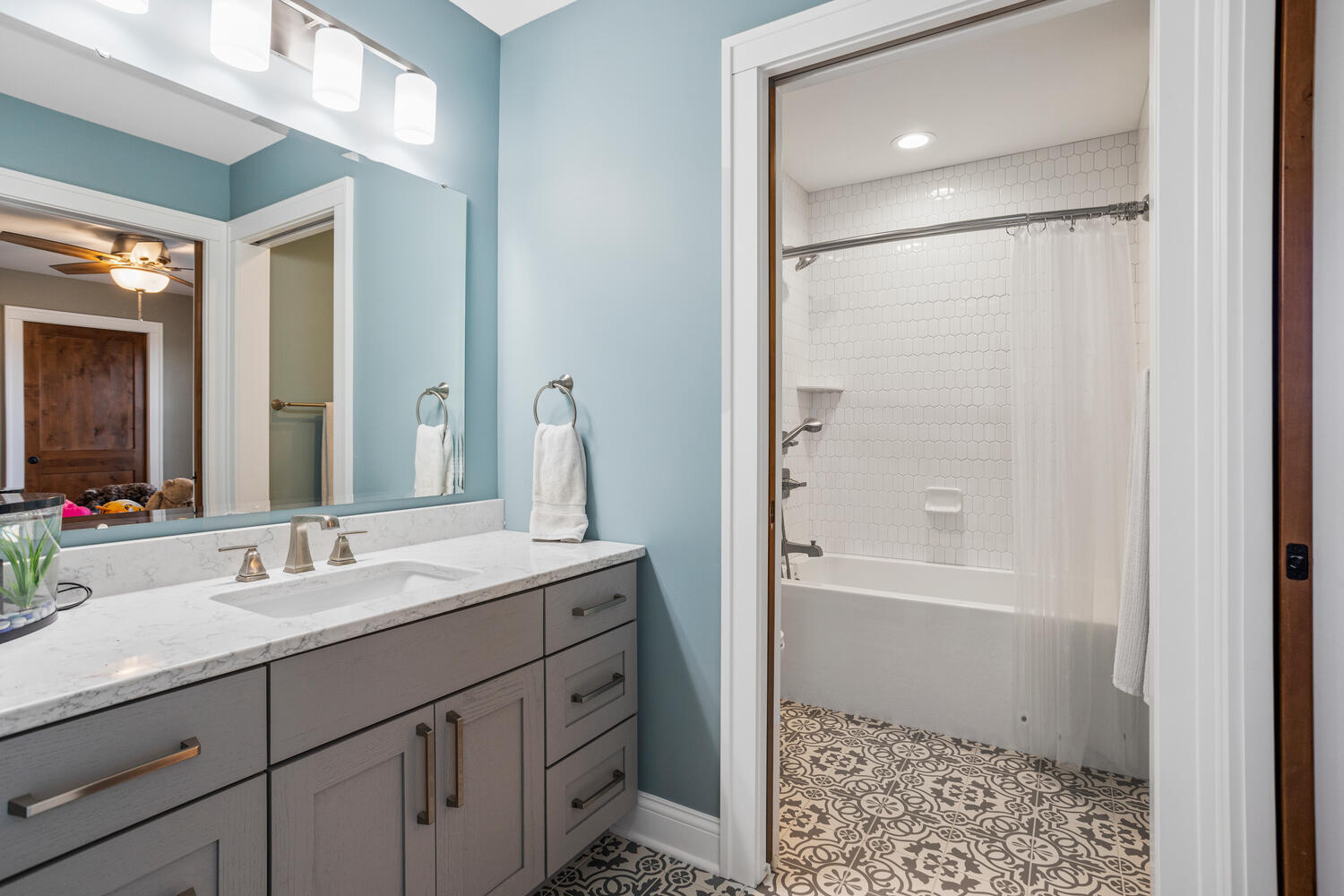 1335 2250 East St. Joseph, IL 61873 - Photo 40 of 68 a bathroom with a bathtub shower sink vanity and a mirror