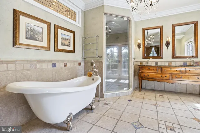 a view of a big house with a big yard plants and large trees