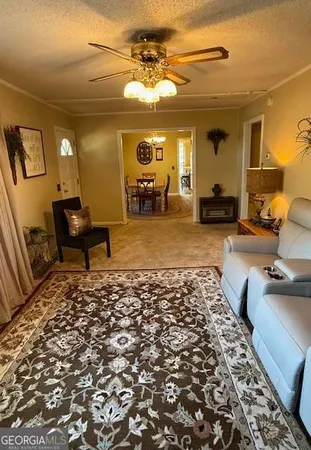 a living room with furniture and a rug