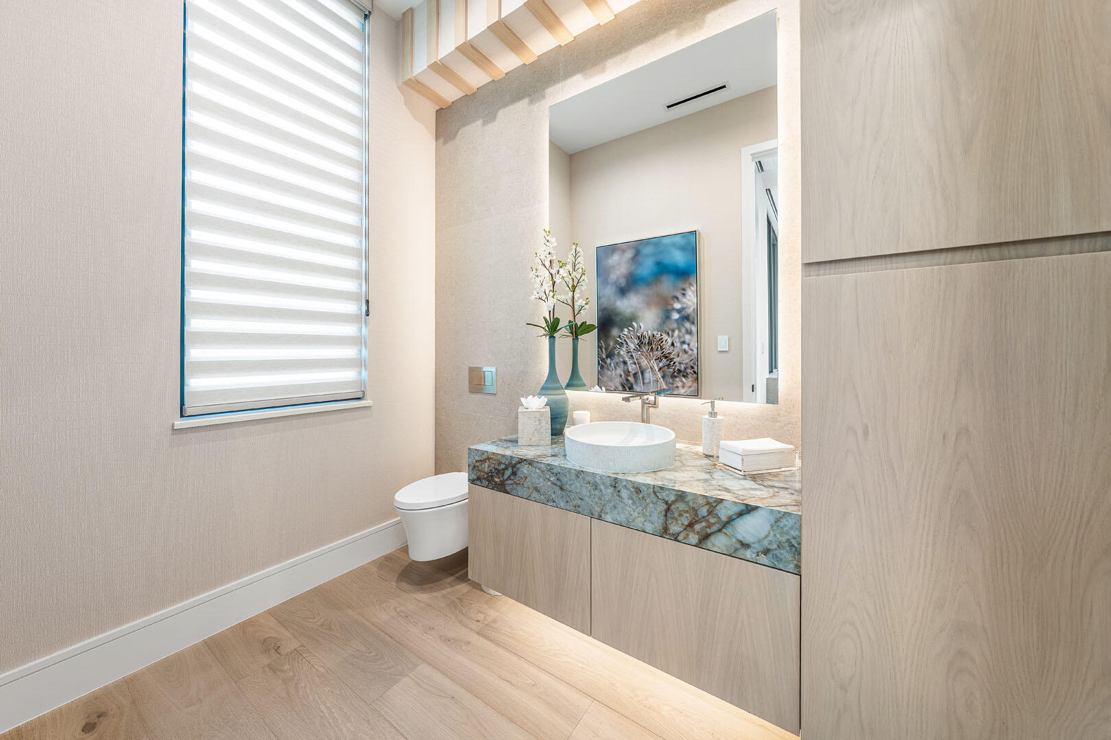 481 Thatch Palm Drive Boca Raton, FL 33432 - Photo 44 of 98 a bathroom with a granite countertop sink and a mirror