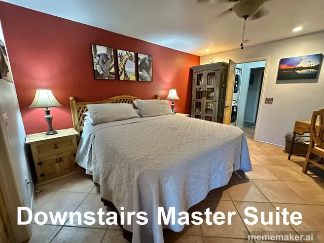 a spacious bedroom with a bed and a walk in closet