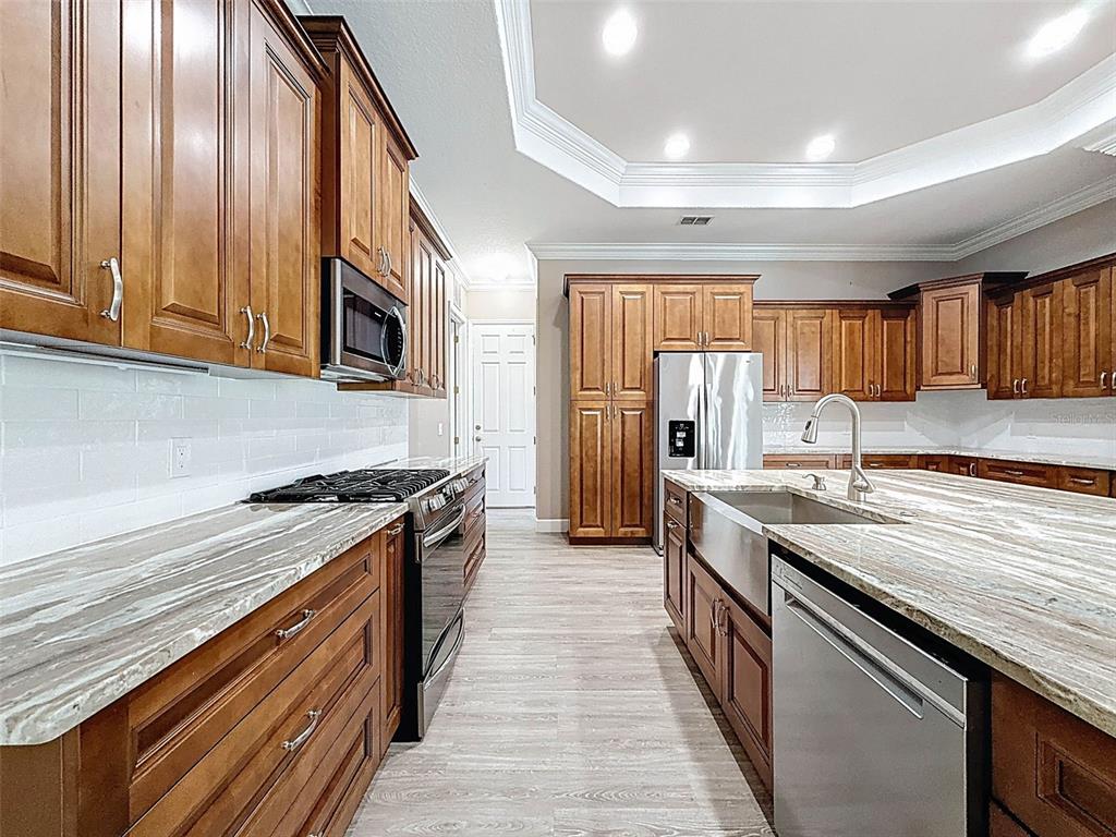 11235 Warm Wind Way Weeki Wachee, FL 34613 - Photo 24 of 93 a kitchen with stainless steel appliances granite countertop a stove a sink and a refrigerator