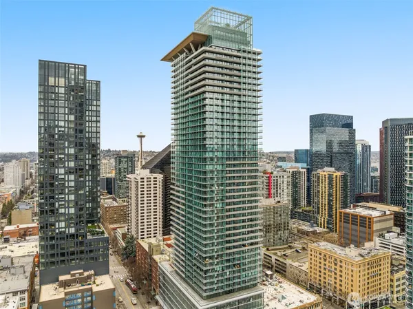a view of a city with tall buildings
