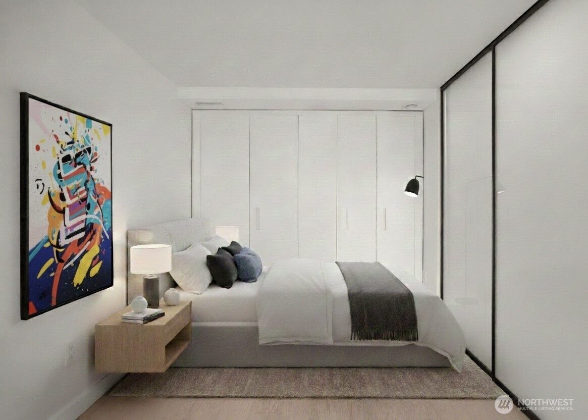 300 Virginia Street, Unit 3607 Seattle, WA 98101 - Photo 8 of 37 a bedroom with a bed and painting on the wall
