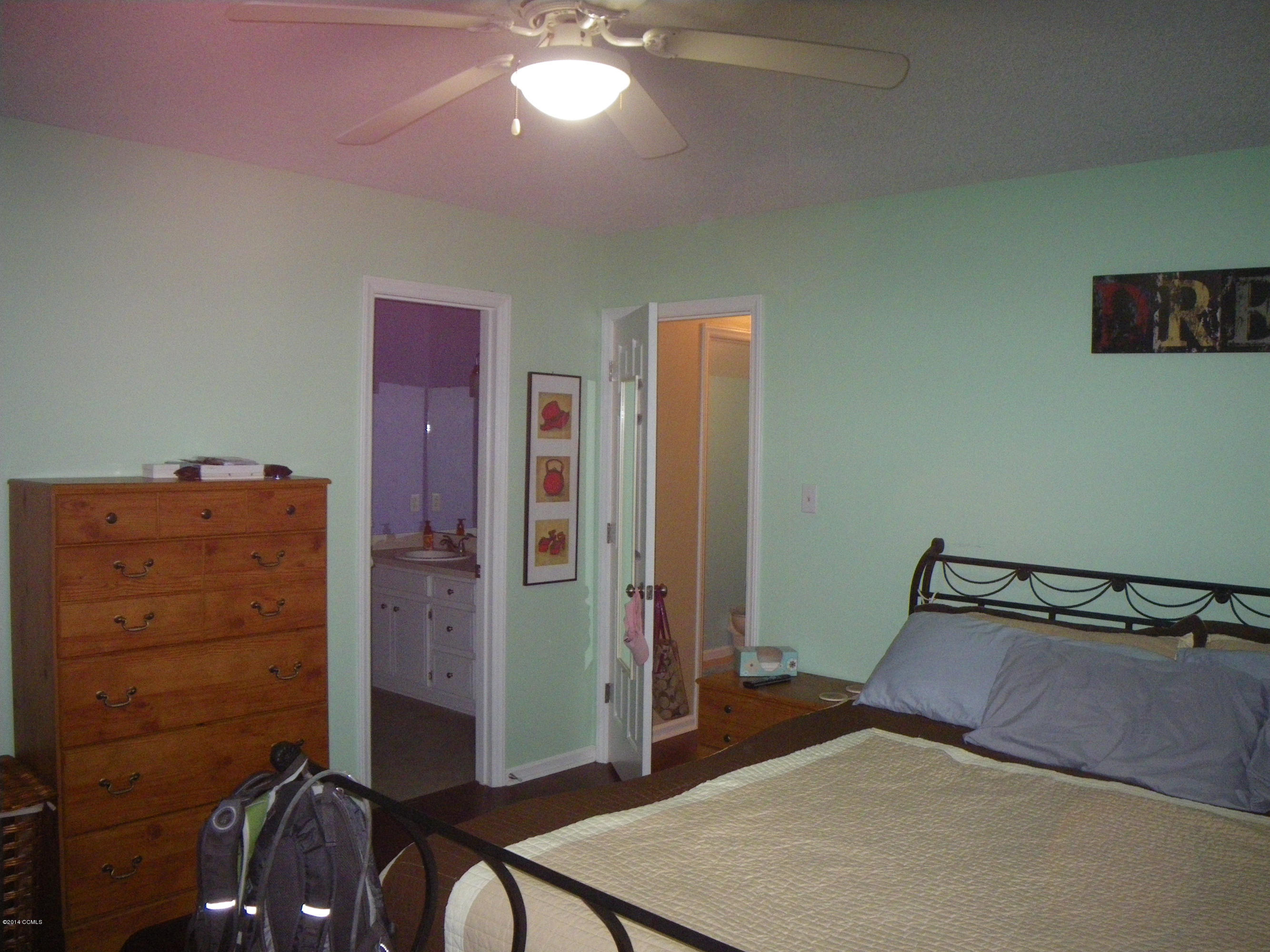 3013 Old Gate Road Morehead City, NC 28557 - Photo 9 of 16 Owner's suite with laminate flooring, walk in closet and double sink vanity in bath