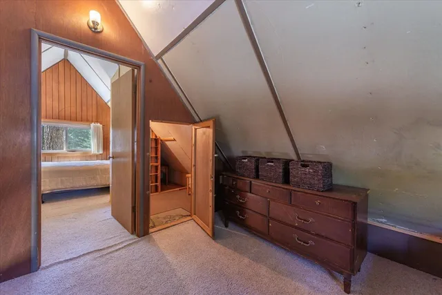 a view of a dresser in the room