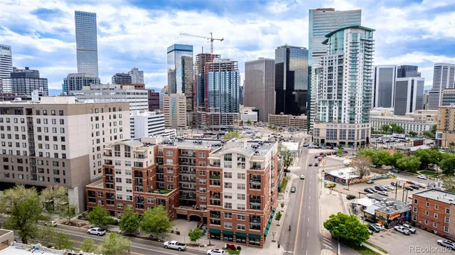 a city view with tall buildings