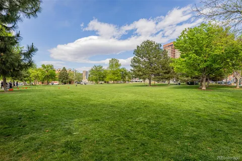 a view of a building with a stores