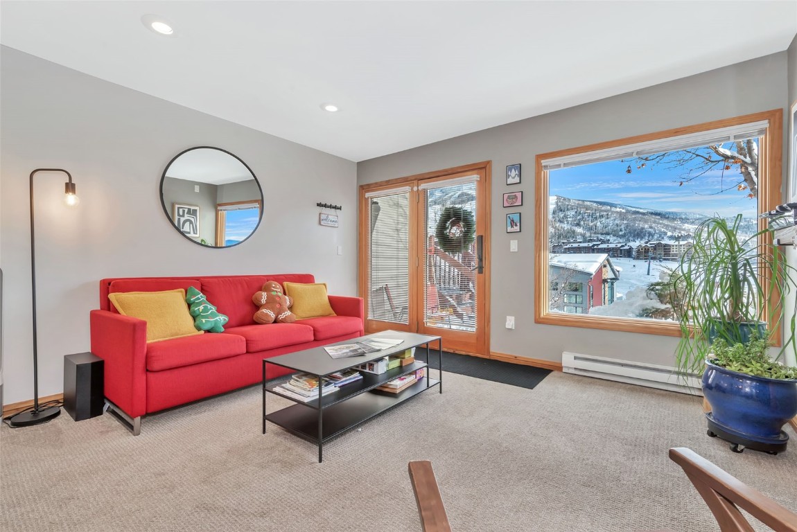 1800 Burgess Creek Road, Unit 205 Steamboat Springs, CO 80487 - Photo 7 of 37 a living room with furniture a window and a potted plant