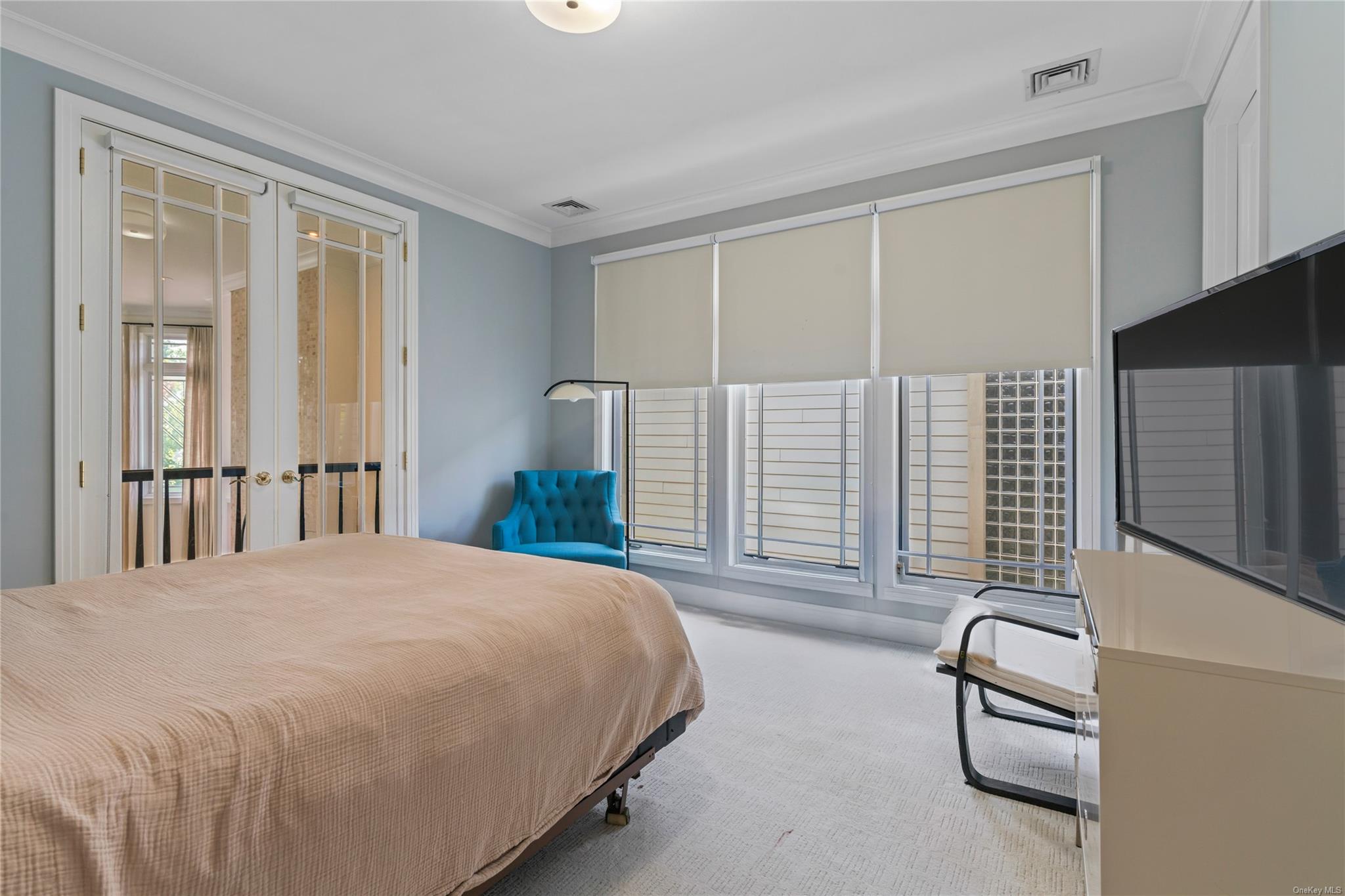 8 Holiday Pond Road Jericho, NY 11753 - Photo 24 of 43 Bedroom with french doors, crown molding, carpet, and a closet