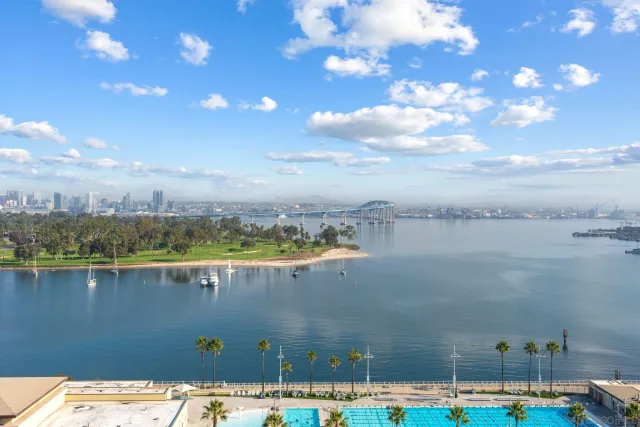 a view of a lake with a big yard