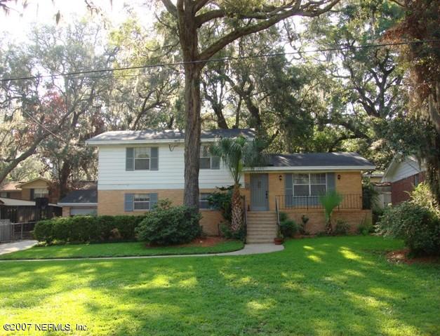 a view of a backyard with plants and large tree