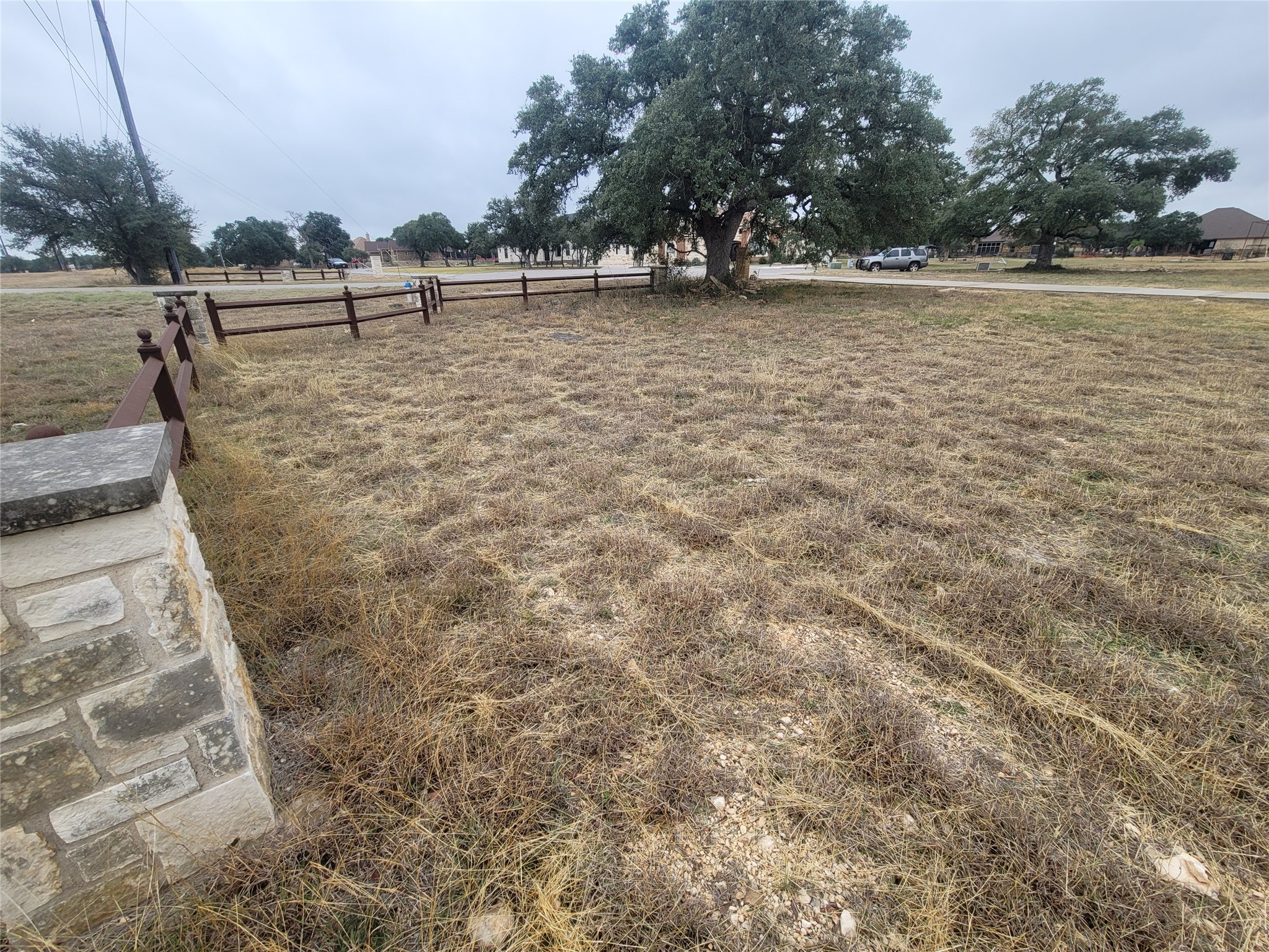 a view of dirt field with trees