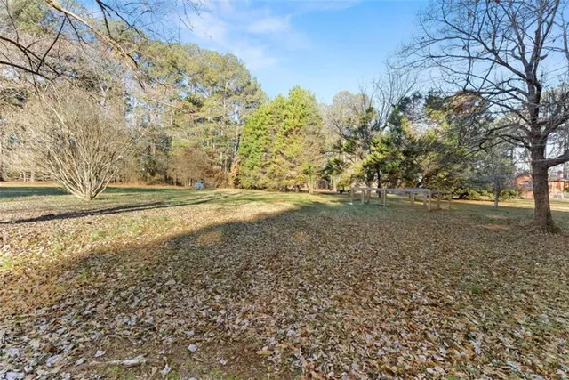 a view of dirt yard with a tree
