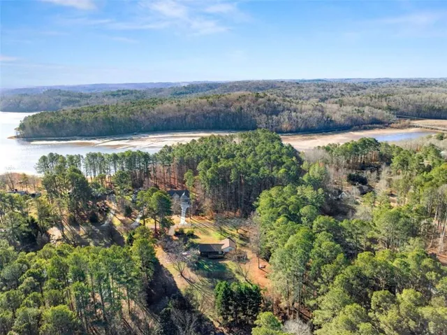 a view of a lake with a city
