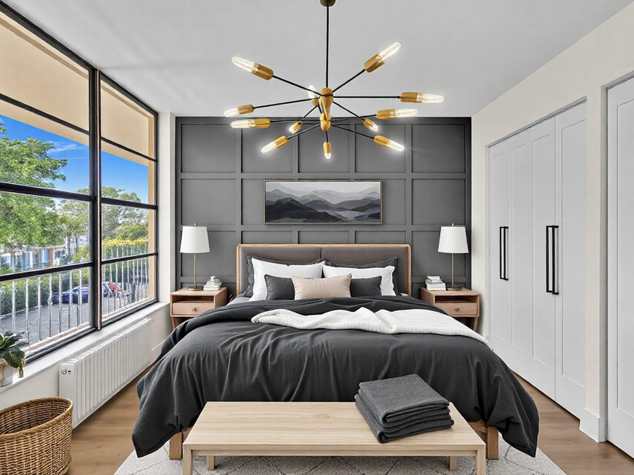 21 Royal Palm Way, Unit 303 Boca Raton, FL 33432 - Photo 24 of 38 a bedroom with a bed a lamp and a large window