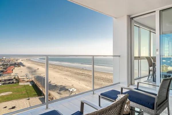 a living room with large window