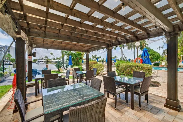 a view of a tables and chairs in patio