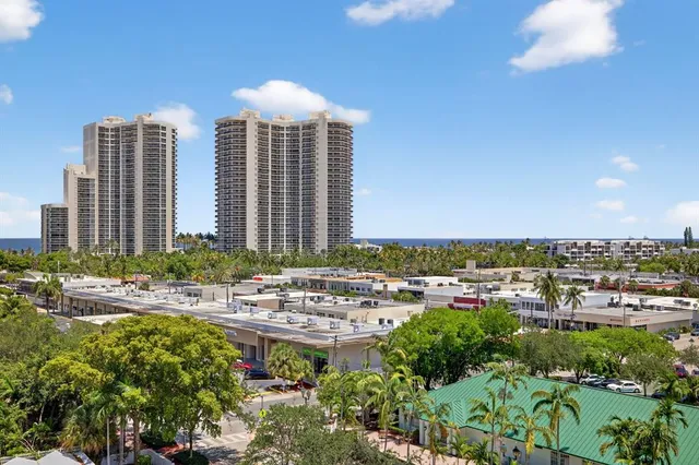 a view of a city with tall buildings