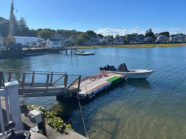 a view of a lake with a terrace