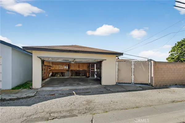 a view of a garage of wooden wall