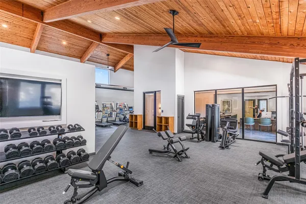 a view of a room with gym equipment