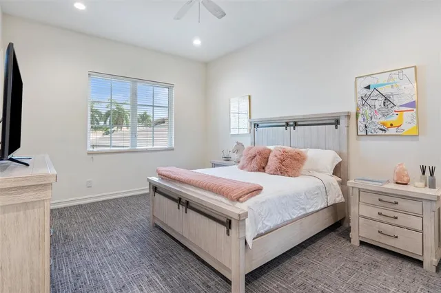 a view of a garden with palm trees