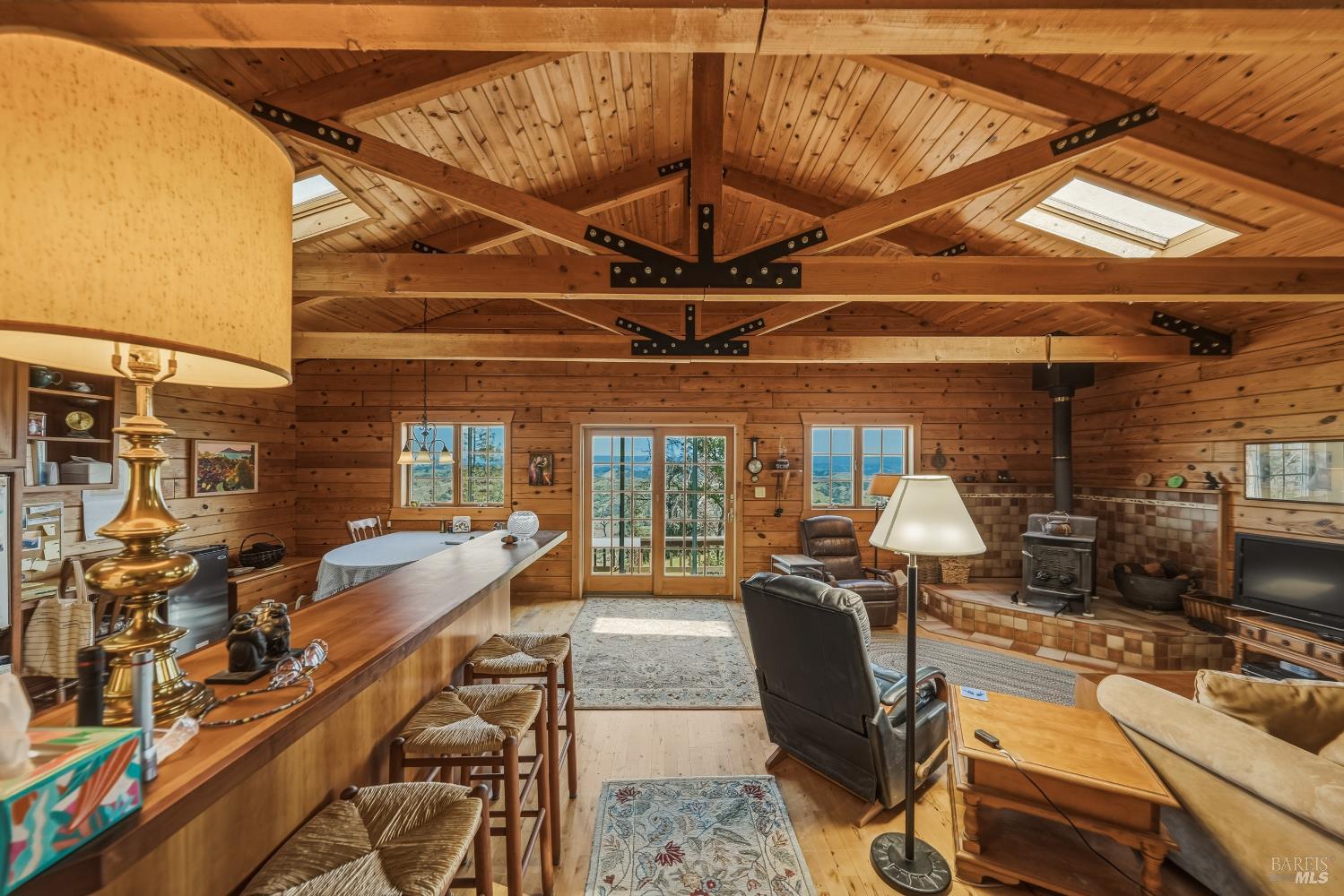 12300 Skaggs Springs Road Geyserville, CA 95441 - Photo 24 of 68 Handmade Fir Bar. Handmade beams. French Doors to East deck for Sunrise.