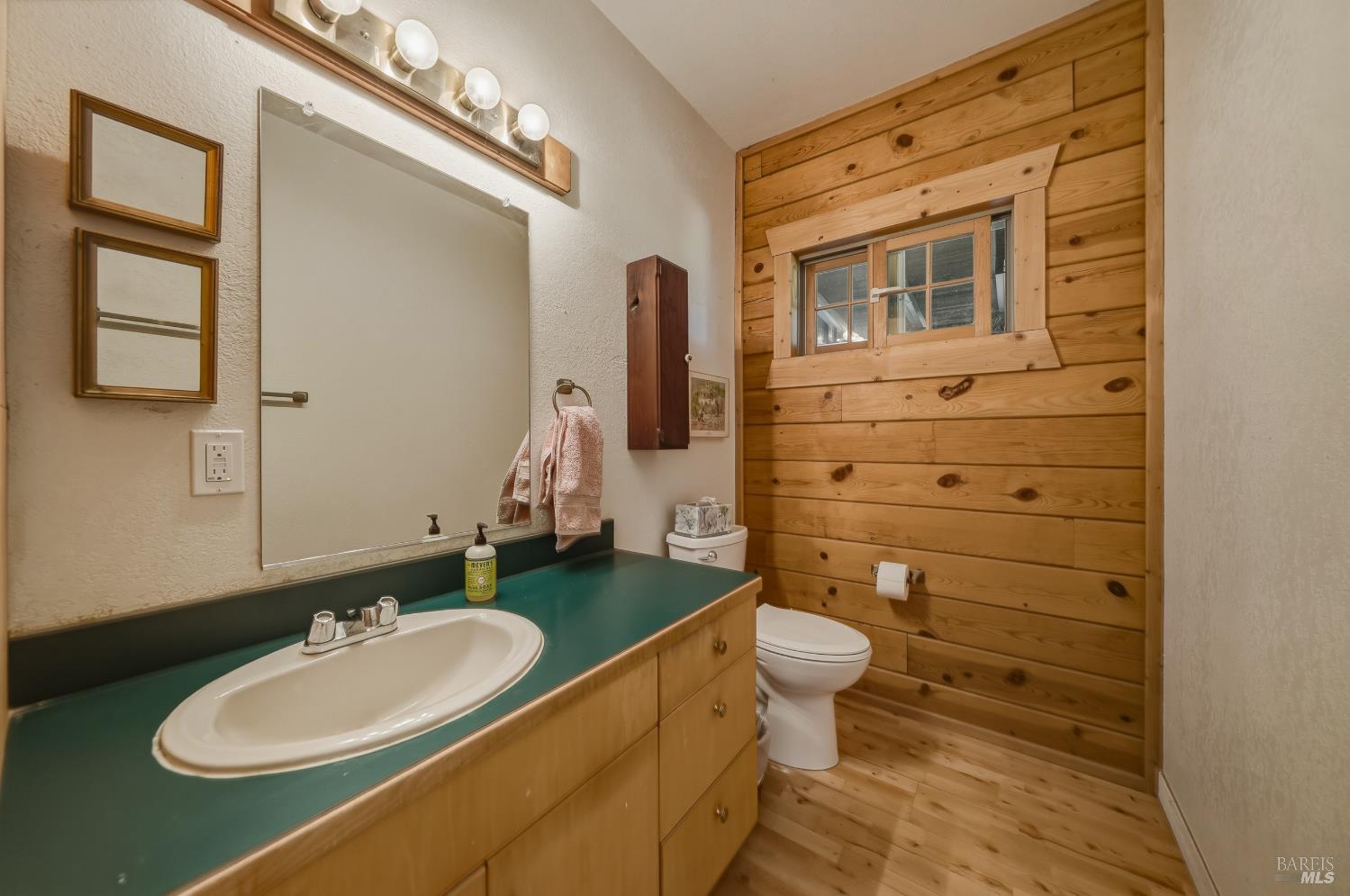 12300 Skaggs Springs Road Geyserville, CA 95441 - Photo 32 of 68 a bathroom with a granite countertop sink toilet and mirror