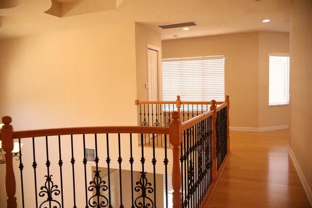 a view of a room with racks on the wall