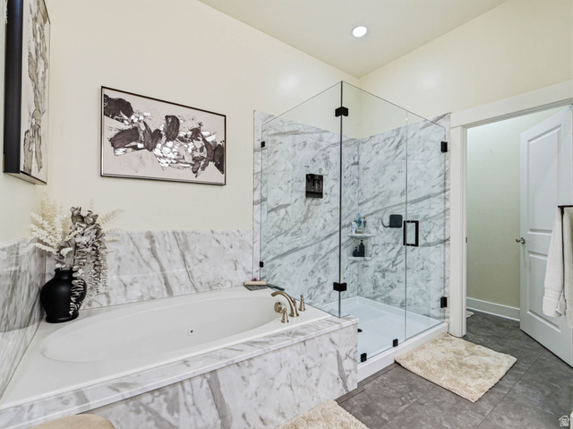 1154 Sunset Dunes Way Draper, UT 84020 - Photo 29 of 50 Full bath featuring a garden tub and a marble finish shower