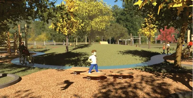 a view of a park with slide