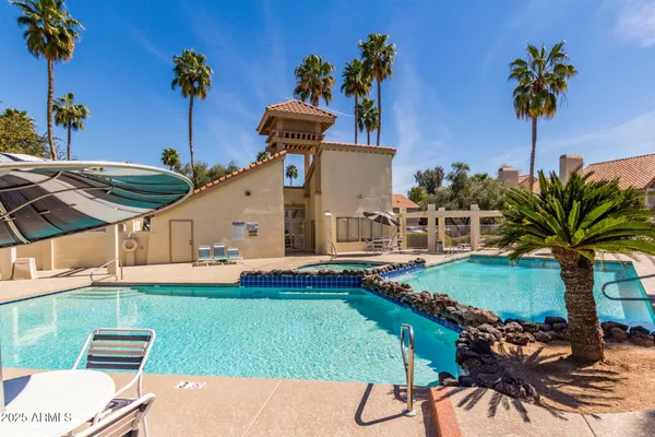 an outdoor space with seating