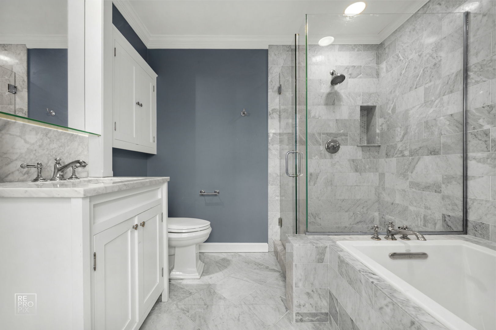 238 Grant Avenue Clarendon Hills, IL 60514 - Photo 9 of 39 a bathroom with a sink toilet double vanity and shower