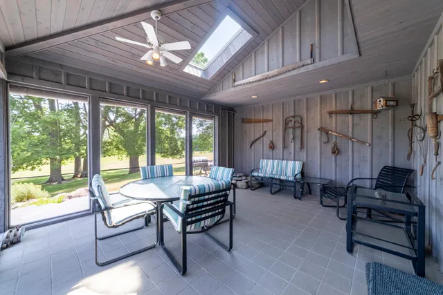 a view of a balcony with lake view