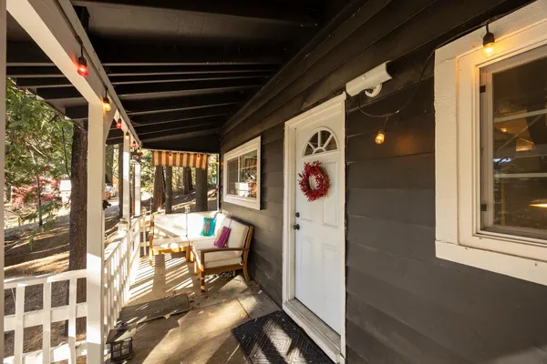 a view of an outdoor space with seating area