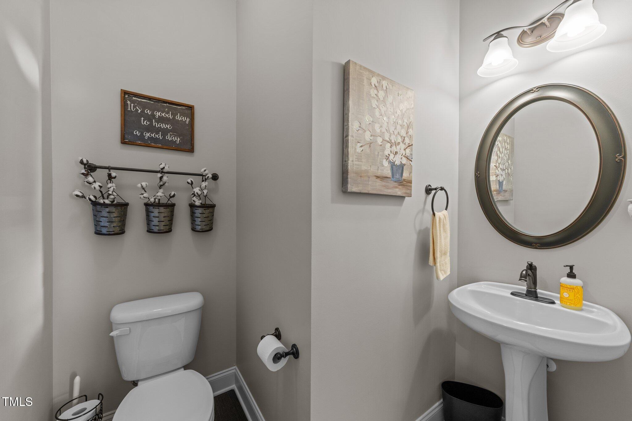 7520 Channery Way Raleigh, NC 27616 - Photo 19 of 47 a bathroom with a toilet a sink and a mirror
